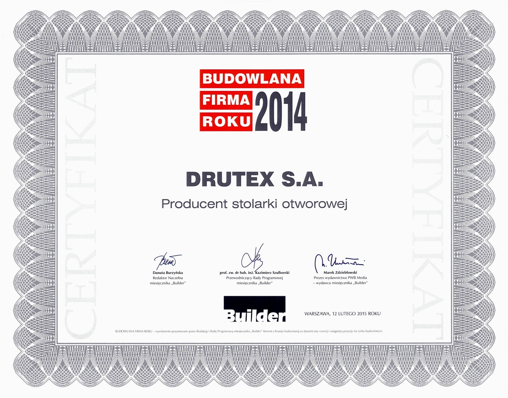 DRUTEX zum Unternehmen des Jahres 2014 gewählt !!!