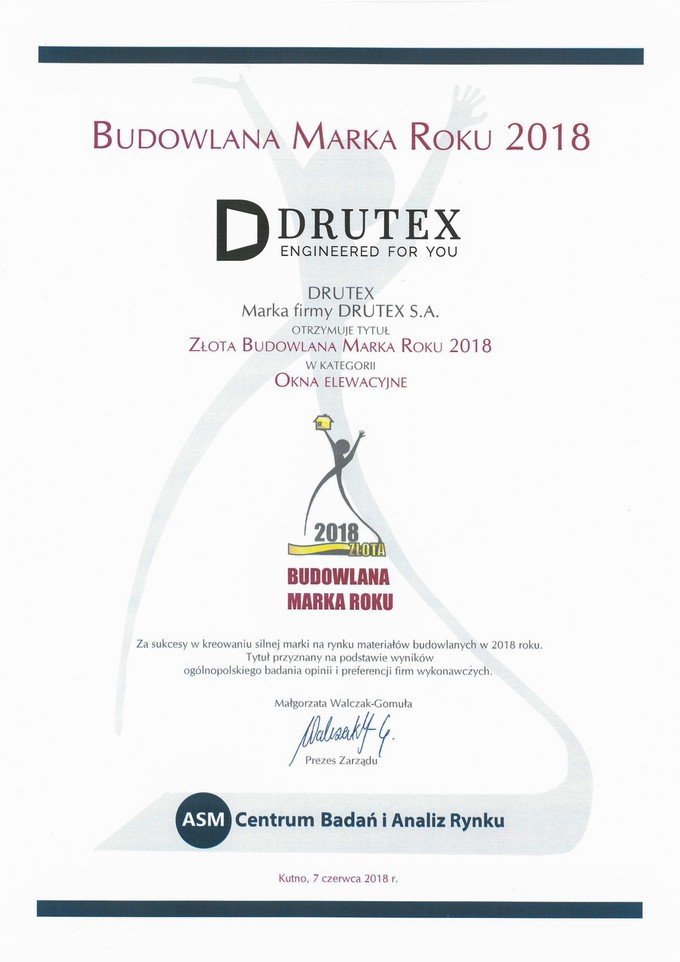 Goldene Baumarke des Jahres 2018 für Drutex
