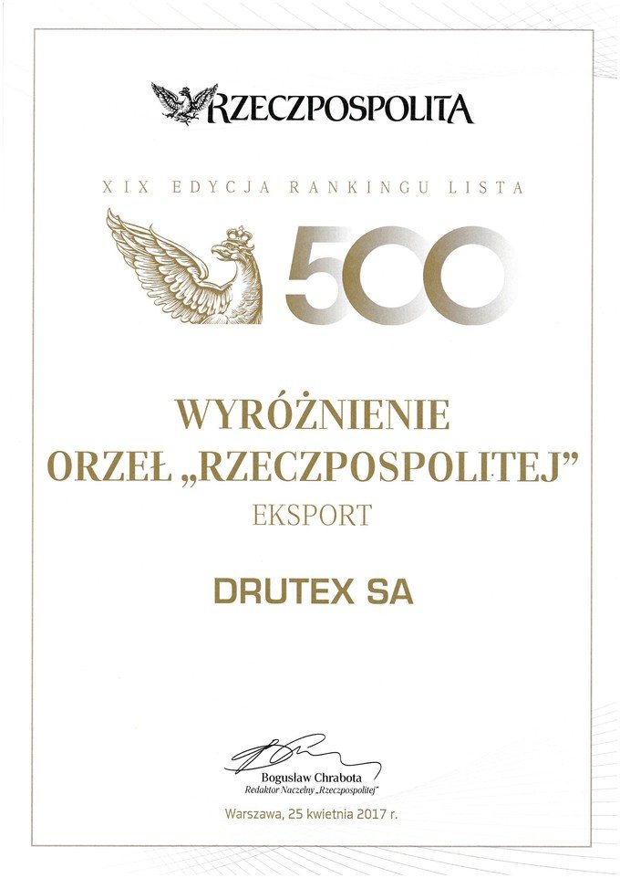 Drutex erhält eine Auszeichnung für den Export und eine Nominierung für den Adler-Preis der Zeitung „Rzeczpospolita“